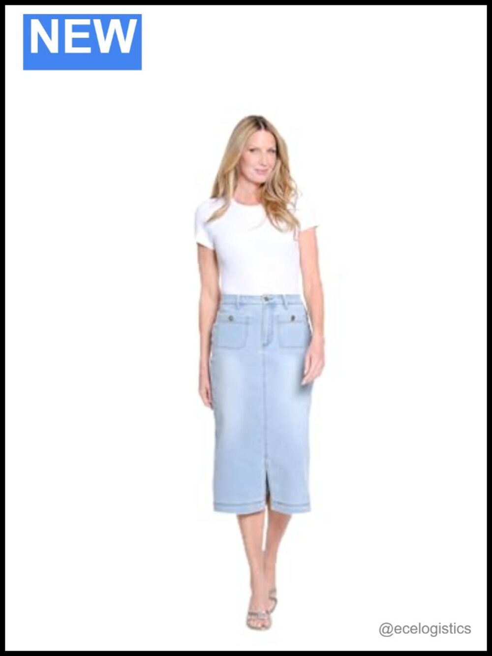 Womens Zip Button Front 4-Pocket Straight Long Skirt Cotton Spandex Work